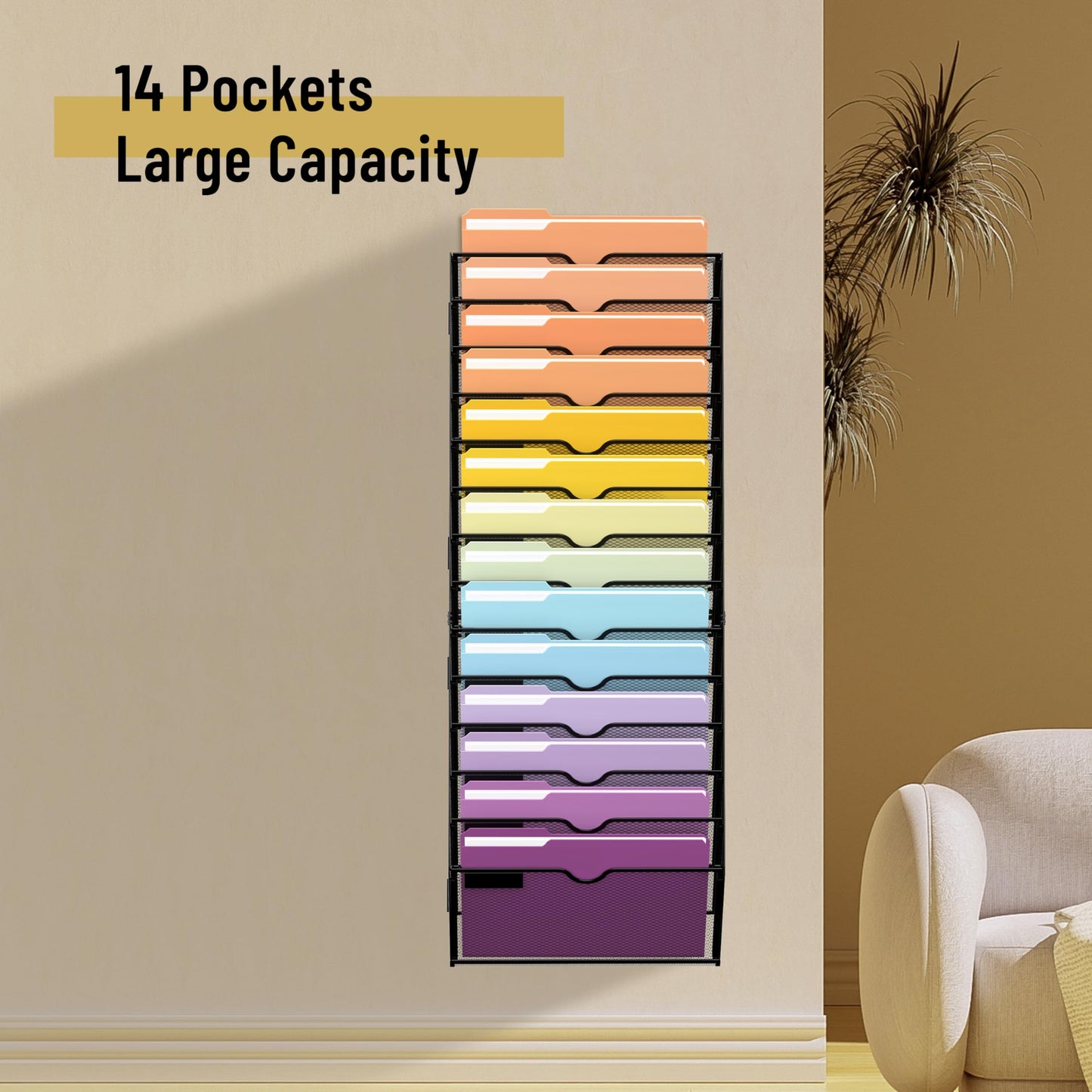 SUPEASY 14-Tier Wall File Organizer, Mesh Hanging Wall Mount File Holder
