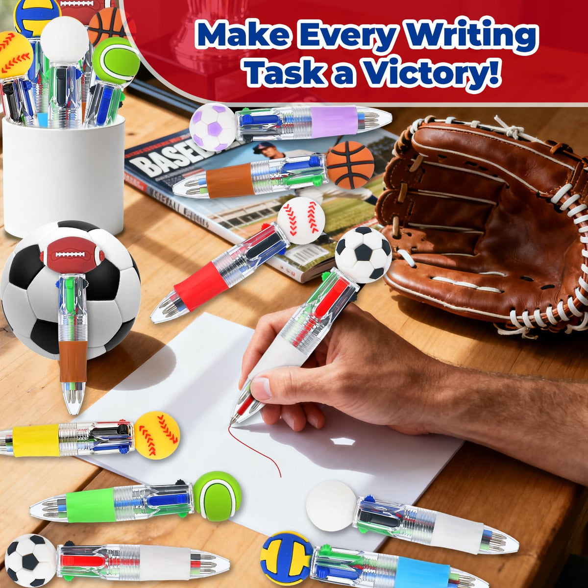 Zhirlyn Sports Party Favors Sports Pens Mini Multicolor Pen in One Cute Fun 4-in-1 Pens Bulk Cool