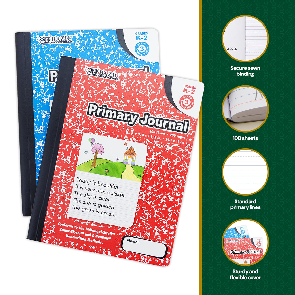 BAZIC PRODUCTS Primary Journal, Grades K-2, Draw & Write, 100 Sheets
