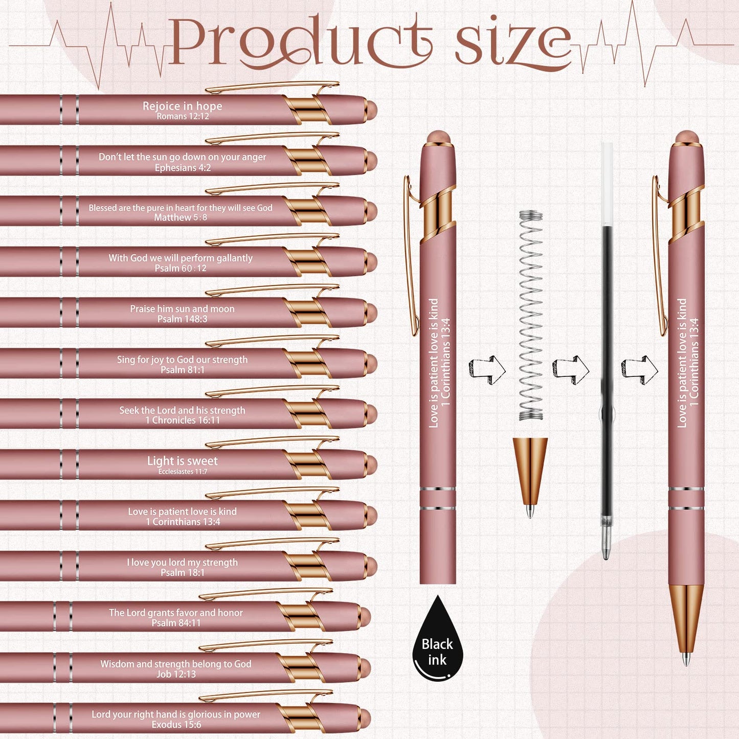 Geosar 30Pcs Christian Bible Verse Ballpoint Pen Gift Scripture, Pink
