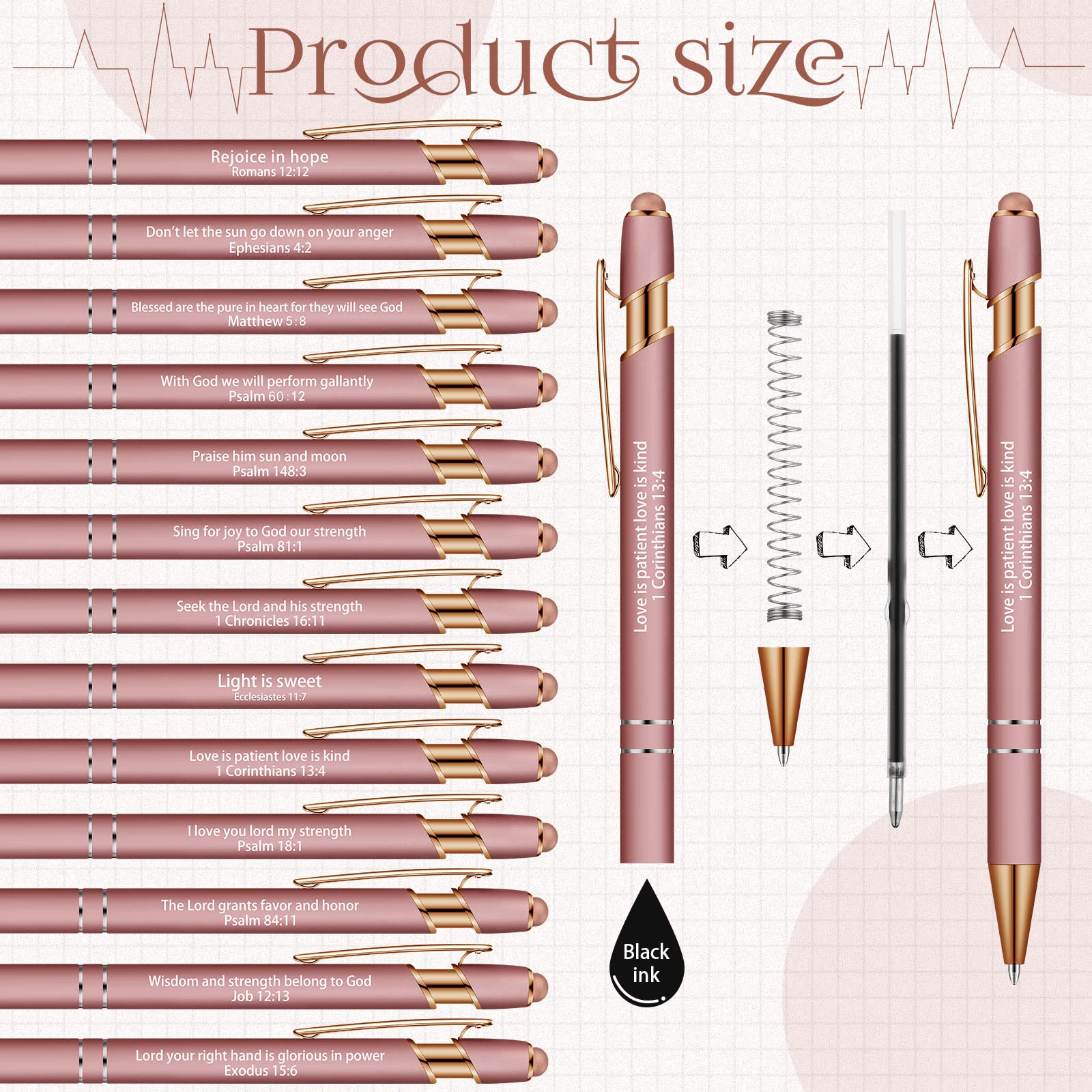 Geosar 30Pcs Christian Bible Verse Ballpoint Pen Gift Scripture, Pink