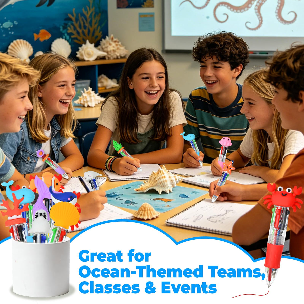 Zhirlyn Under the Sea Party Favors Ocean Animals Multicolor Pen in One Cute Fun 4-in-1 Pens Bulk