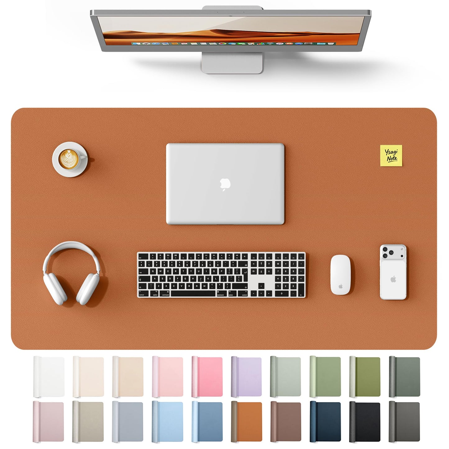 YSAGi Leather Desk Protector, Office Mat, Large Mouse Mat, Non-Slip PU Leather Blotter, Laptop Desk