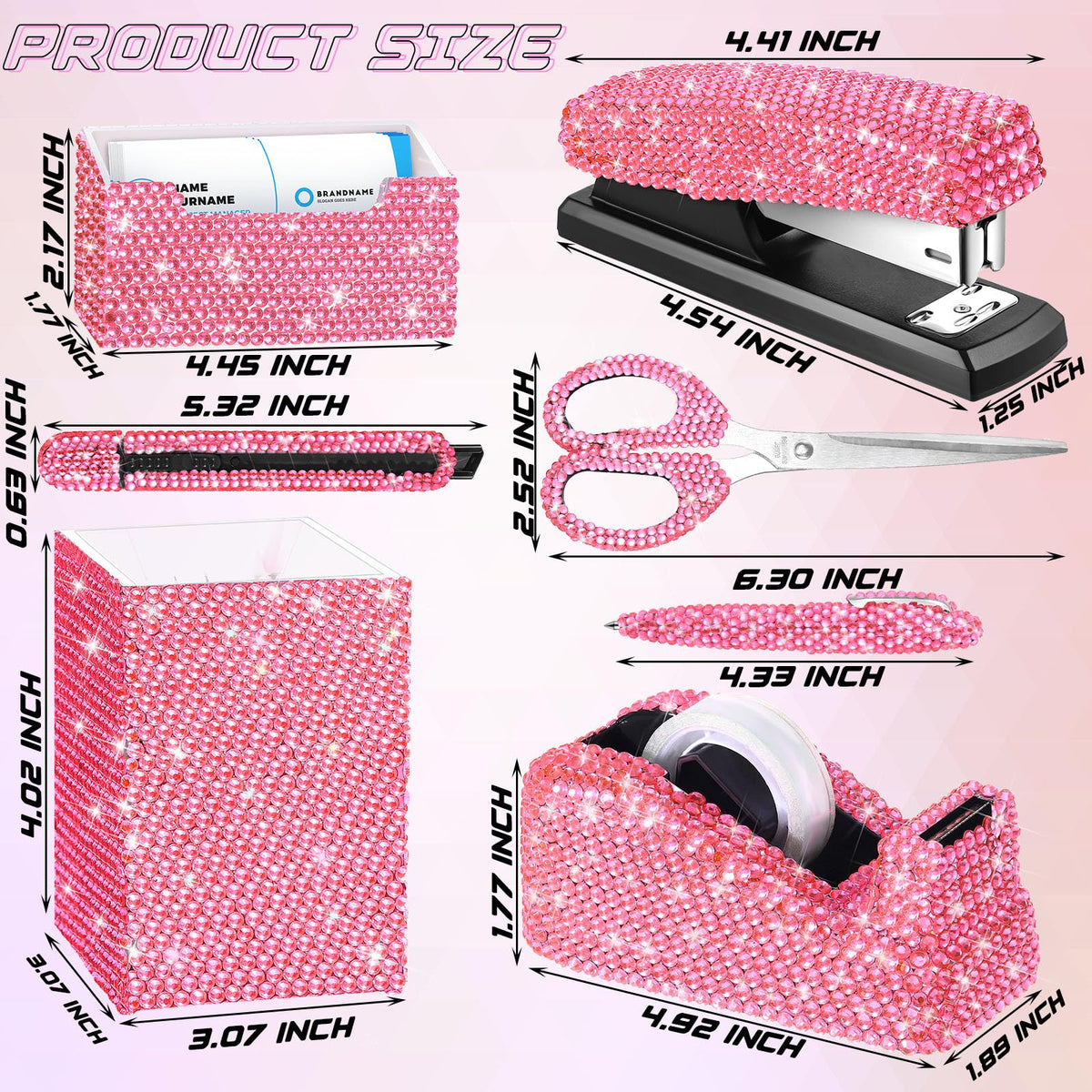 Demissle Pink 7 Pcs Bling Desk Accessories Set Office Kit for Women