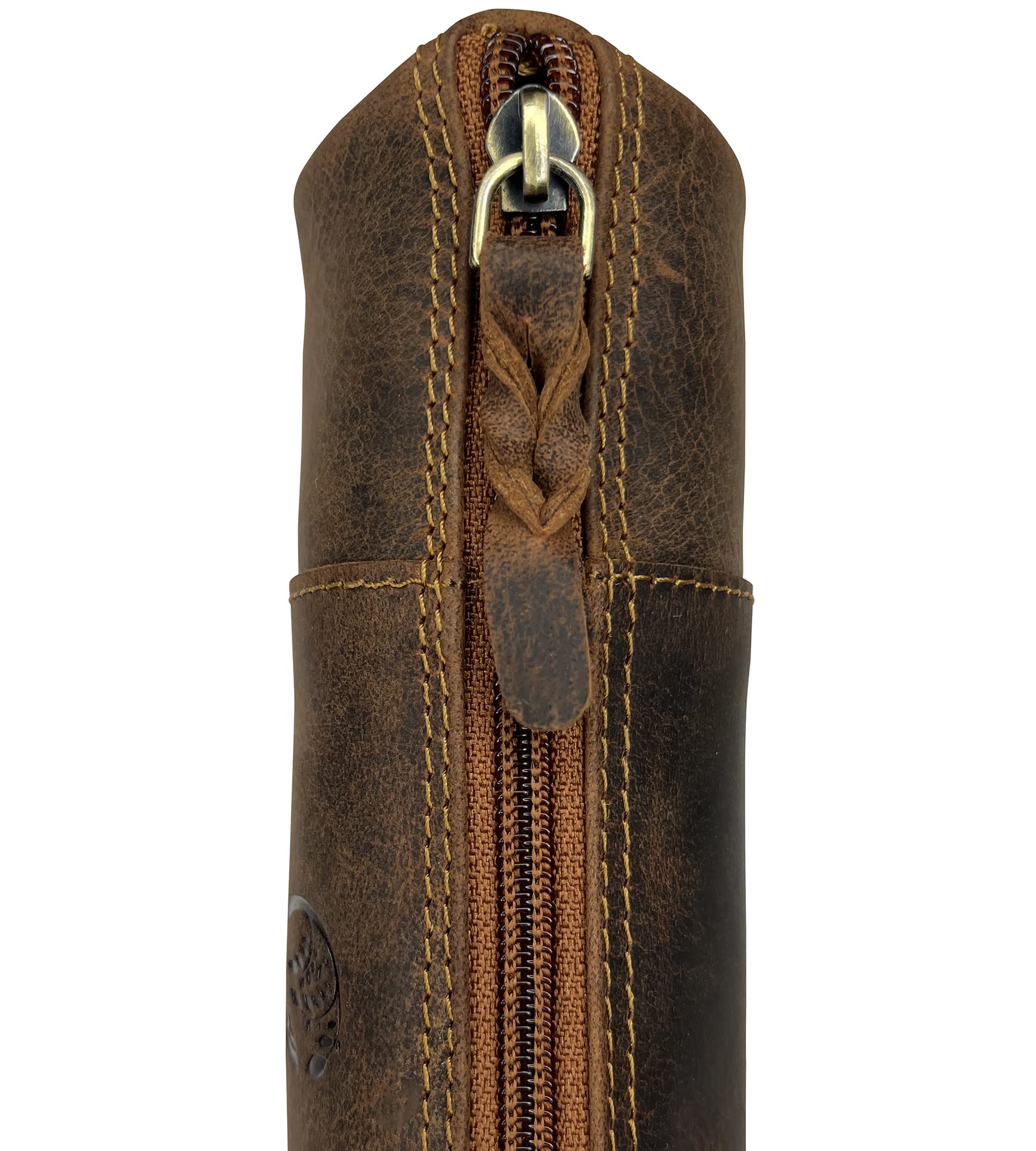 Rustic Town Leather Pencil Case - Full Grain Leather Zippered Pen Pouch - Stationery Bag Pen Holder