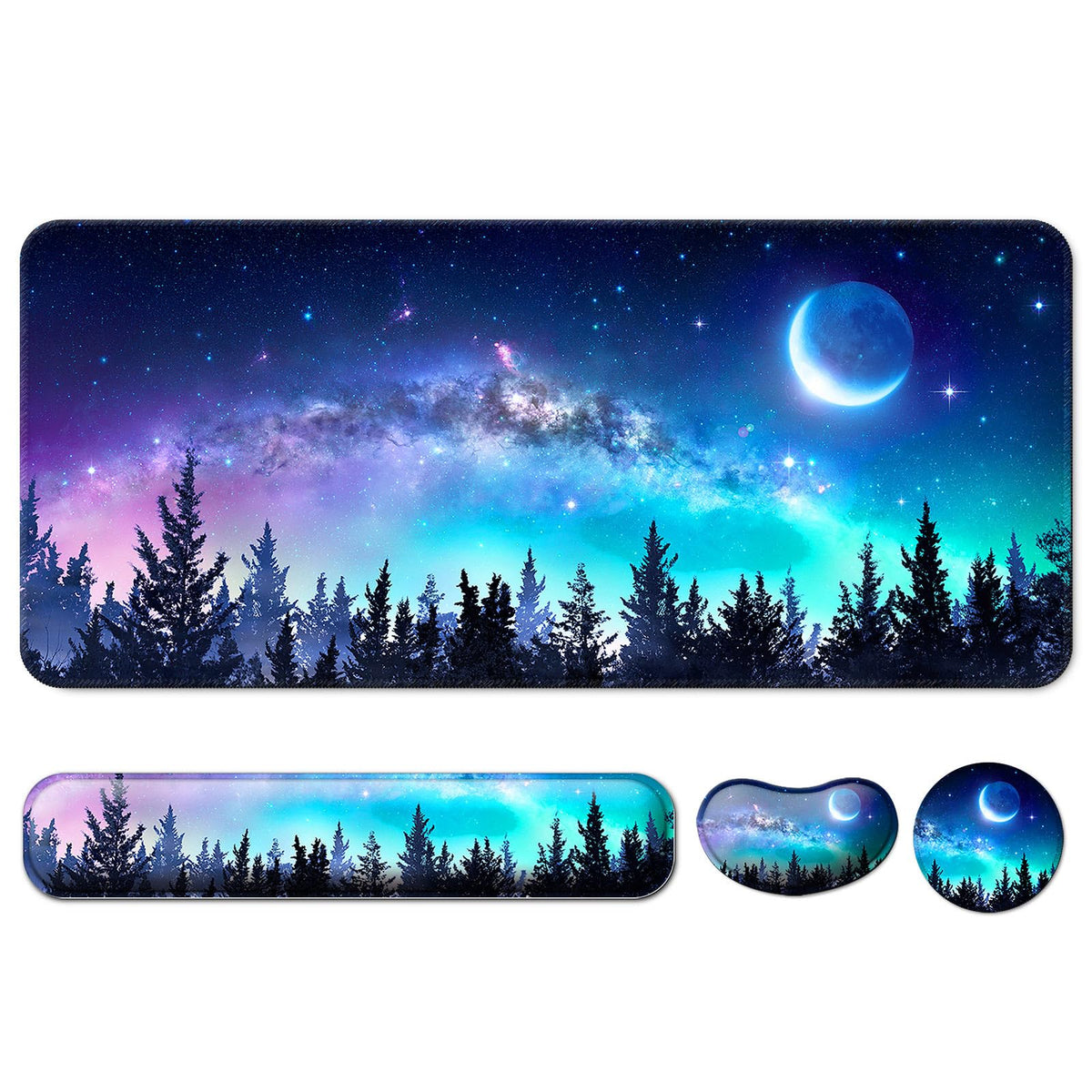 4 in 1 Mouse Pad and Keyboard Wrist Rest,Large Desk Mat,Coaster Set-Forest