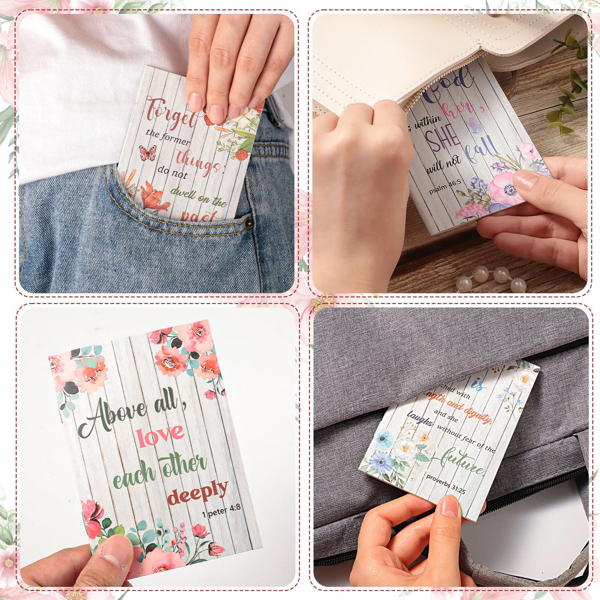 BESARME 24 Pack Floral Small Pocket Notebook, Christian Gifts Prayer Journal for Women Bible Quote