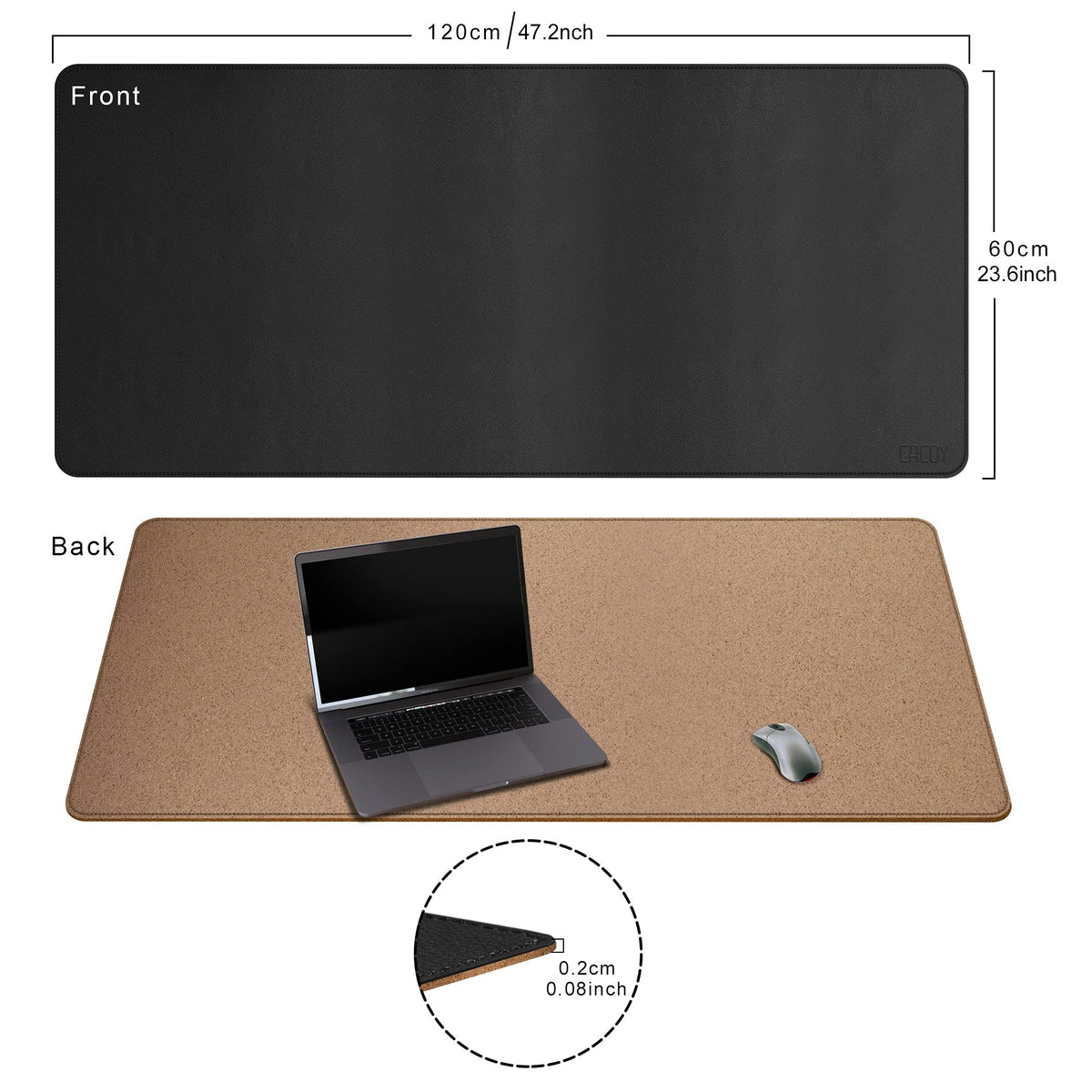 Cacoy 48"x24" Dual-Sided Desk Pad Blotter, Cork & PU Leather Desk Mat,Black