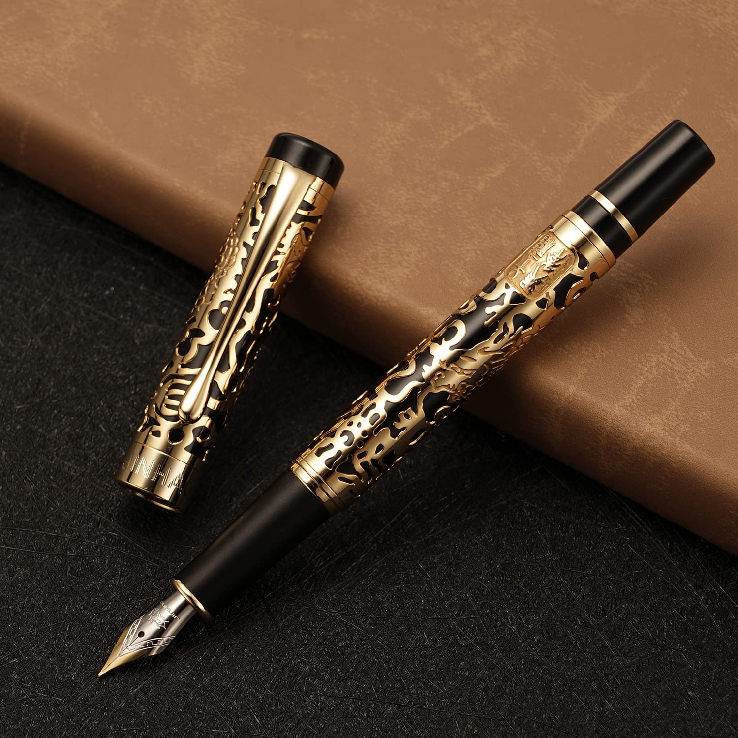 Vintage Jinhao 5000 Metal Fountain Pen Fine Nib 0.5mm Advanced Beautiful Dragon Texture Carving