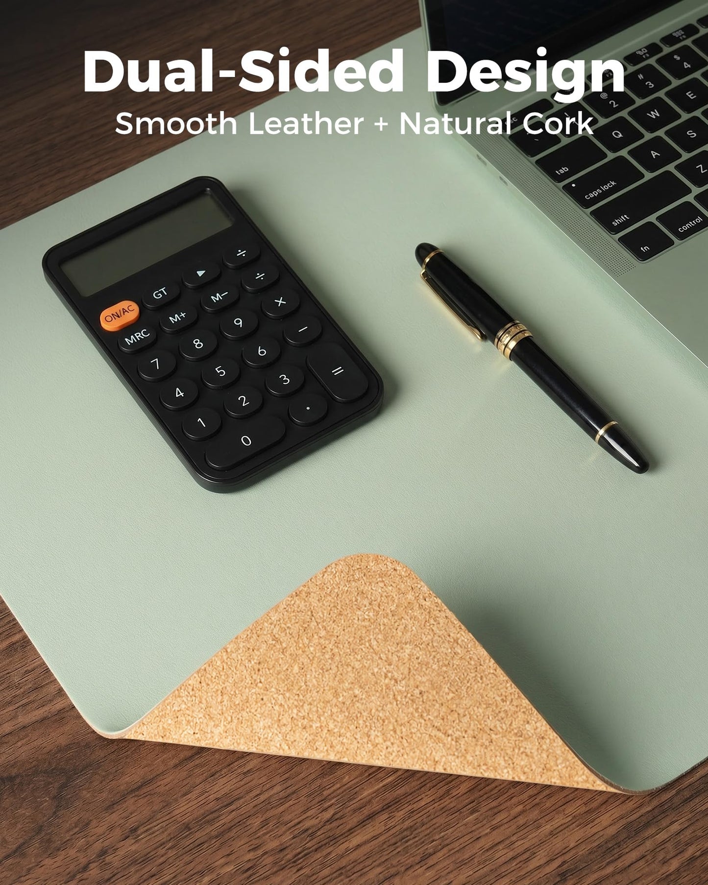 Aothia Double-Sided Desk Pad – 37.8"x17" Leather Desk Mat with Eco Cork Protector, Large Mouse Pad