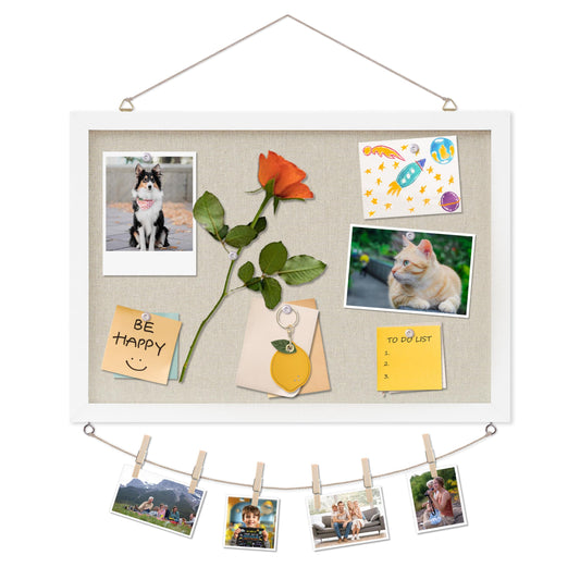 DAHAPYBOO Cork Board with Linen White,Bulletin Board 17"x12"