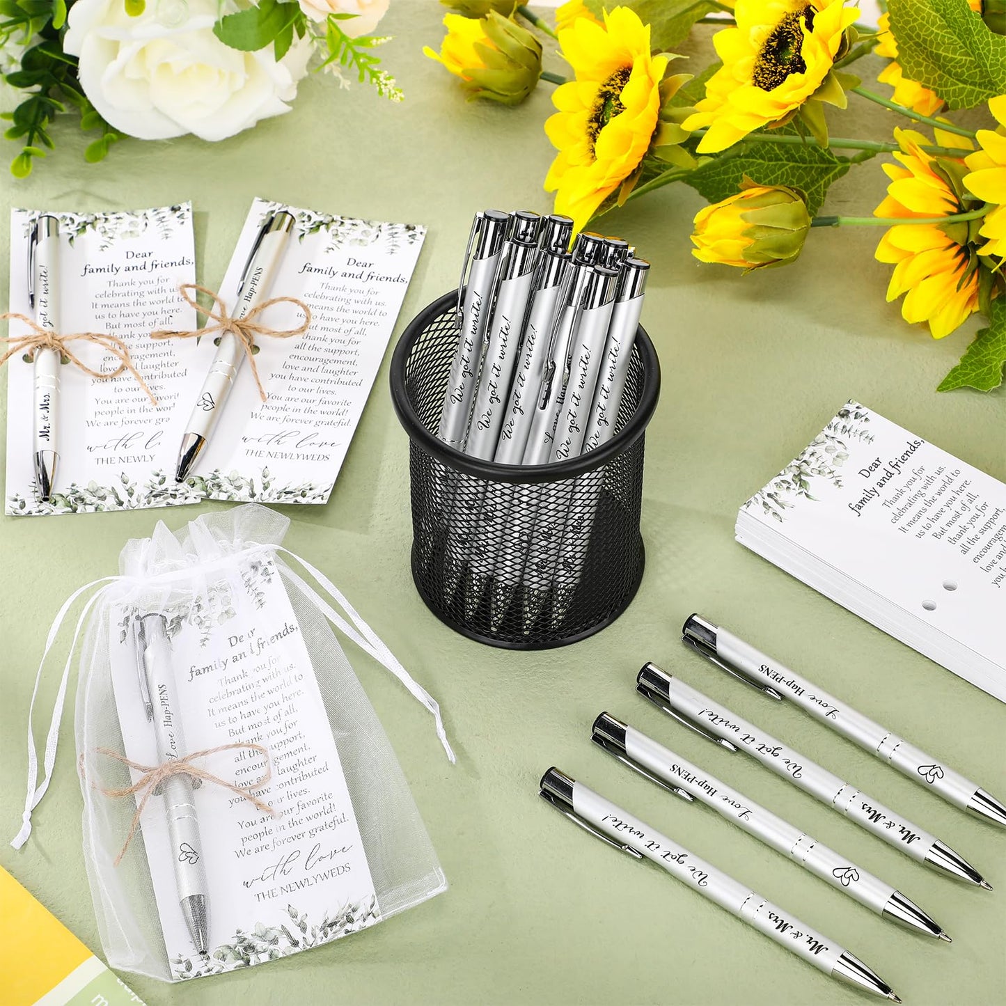 Humyoun 50 Set Wedding Pens Botanical Wedding Favors with Thank You Cards