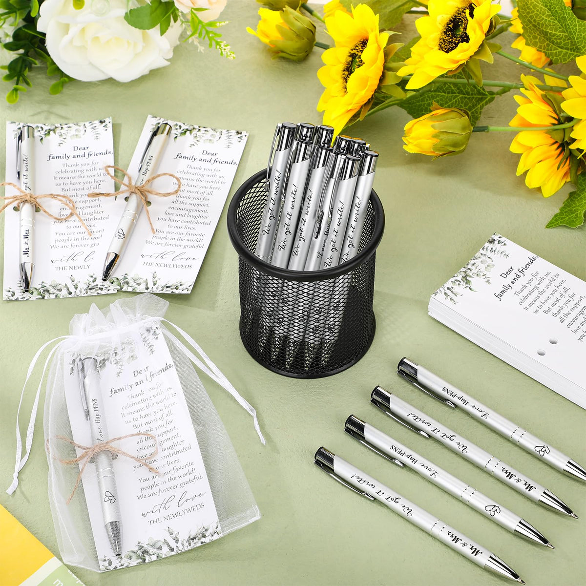 Humyoun 100 Set Wedding Favors for Guests Black Ink Pen for Bridal Party