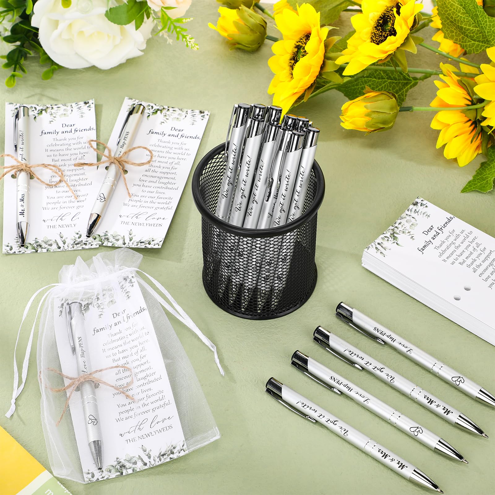 Humyoun 100 Set Wedding Favors for Guests Black Ink Pen for Bridal Party