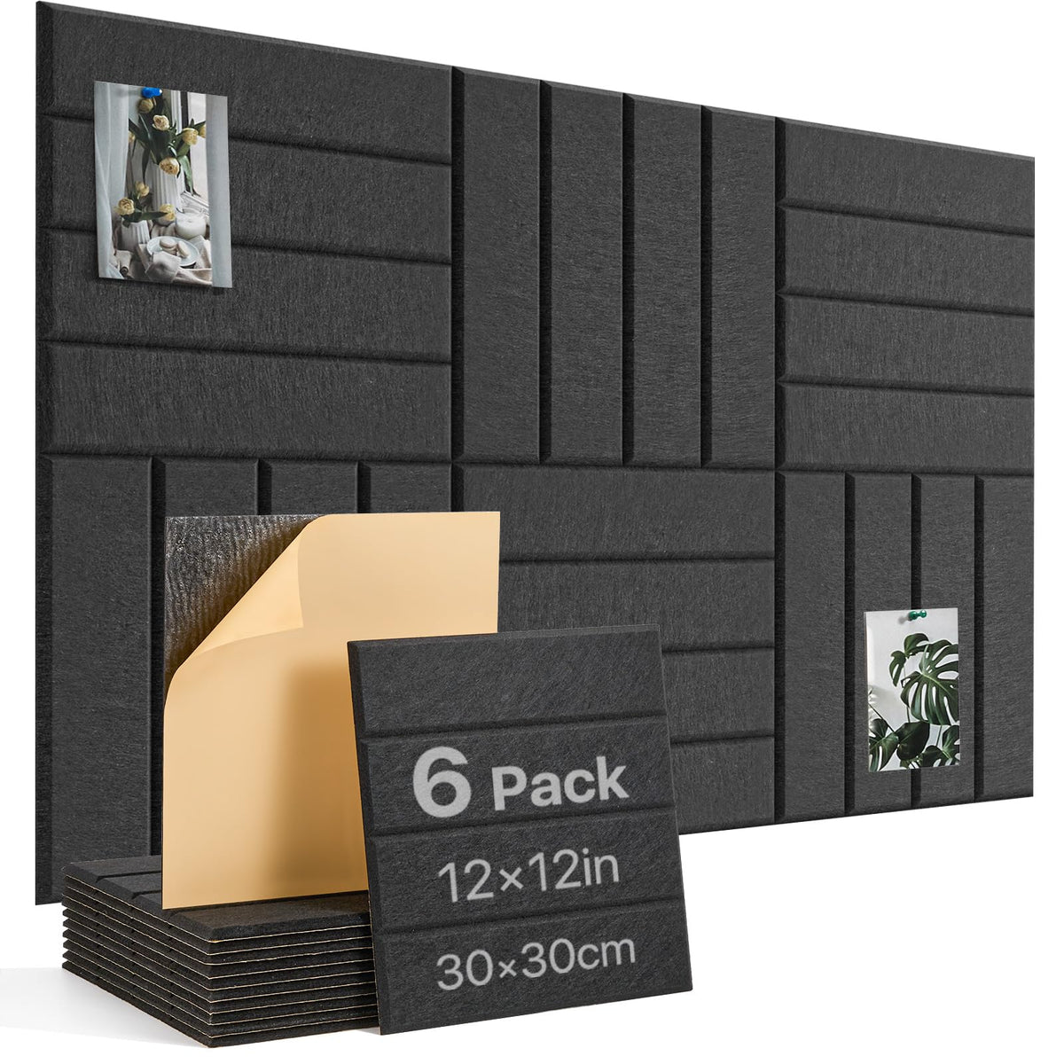 Woovio Cork Board, 36''x24'' Felt Bulletin Board with Self Adhesive Black