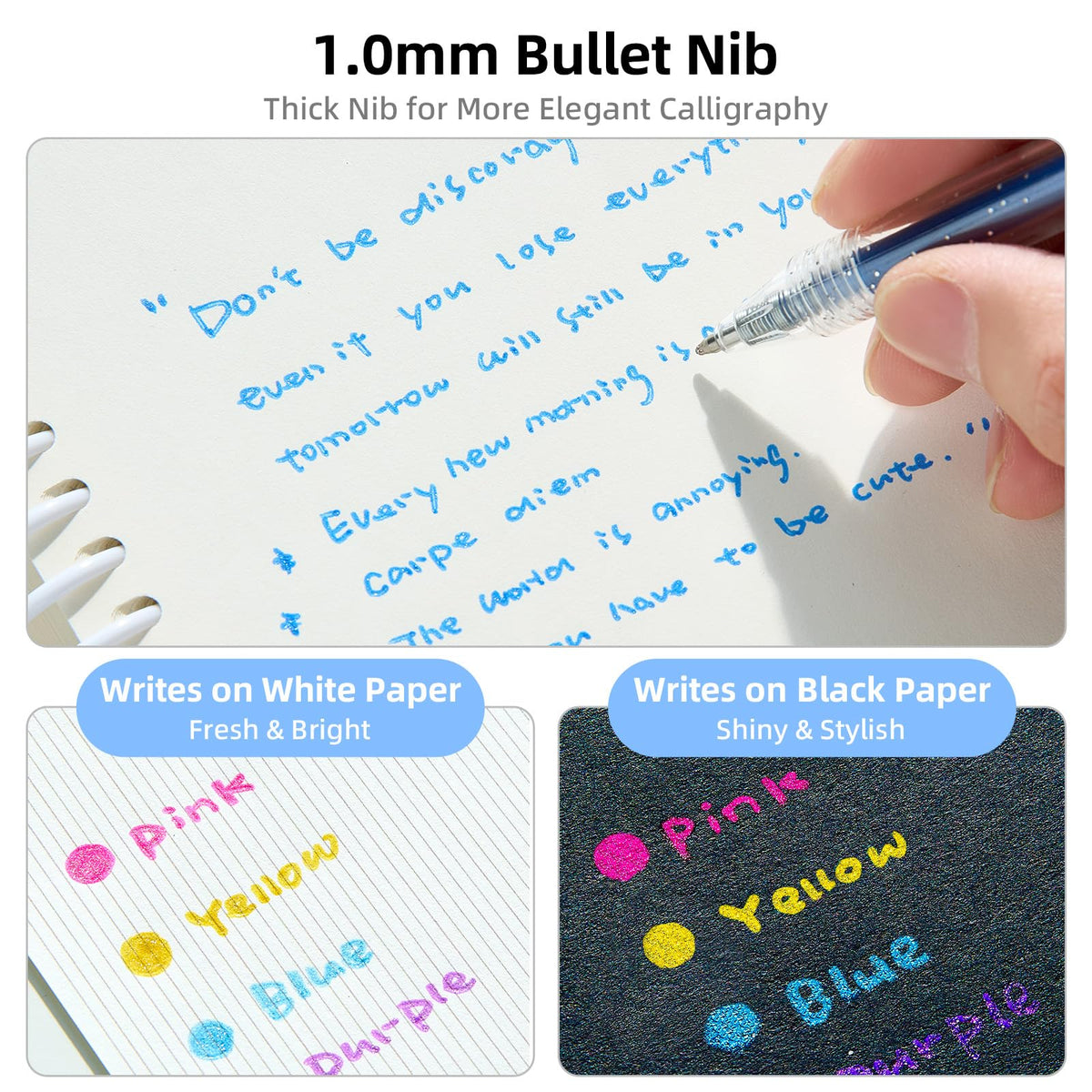EpenGo Click Glitter Gel Pen Set, 48 Colors 1.0mm for Coloring & Journaling