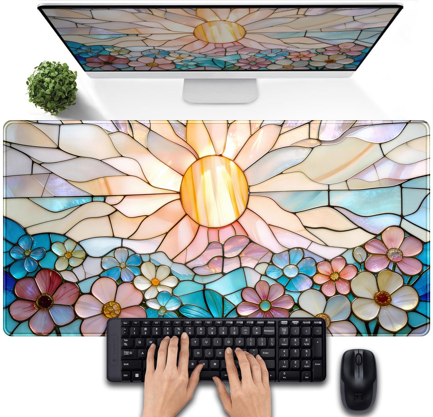 Stained Glass Desk Mat Large Mouse Pad Extended Desk Pad, Gaming Computer Mouse Mat XXL, Big