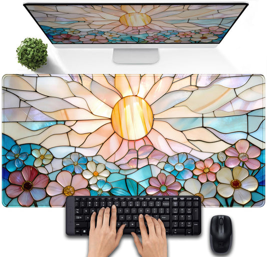 Stained Glass Desk Mat Large Mouse Pad Extended Desk Pad, Gaming Computer Mouse Mat XXL, Big