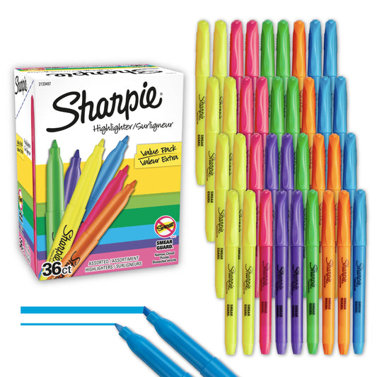 Sharpie Pocket Highlighters Narrow Chisel Tip Highlighter Marker Set Pack Of 36 In 6 Assorted