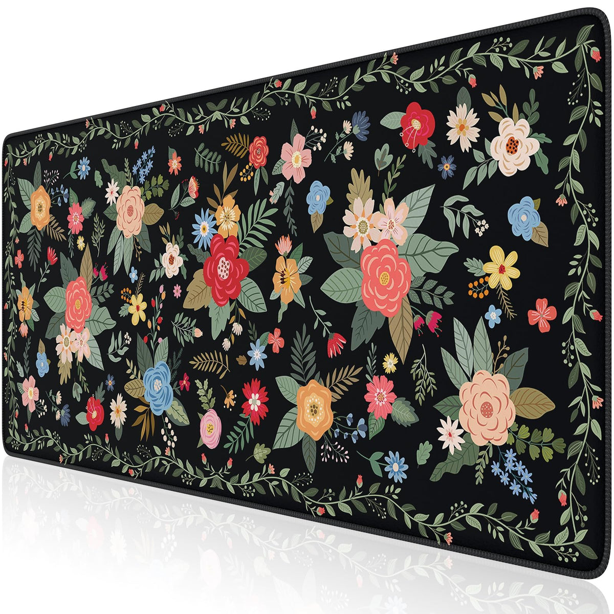 iCasso Desk Mat for Keyboard and Mouse,Cute Mouse Pad,Black Floral