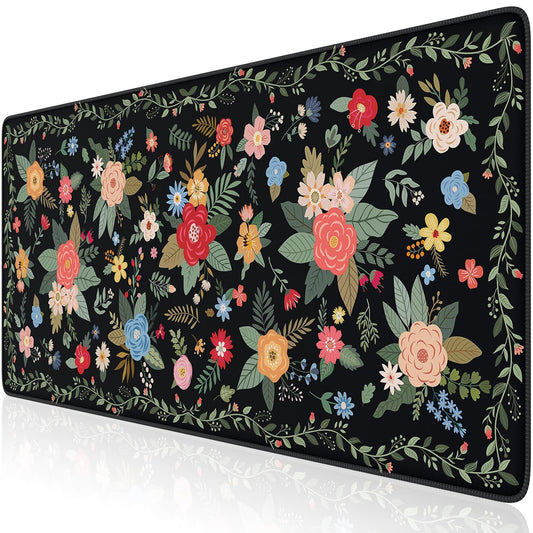iCasso Desk Mat for Keyboard and Mouse,Cute Mouse Pad,Black Floral