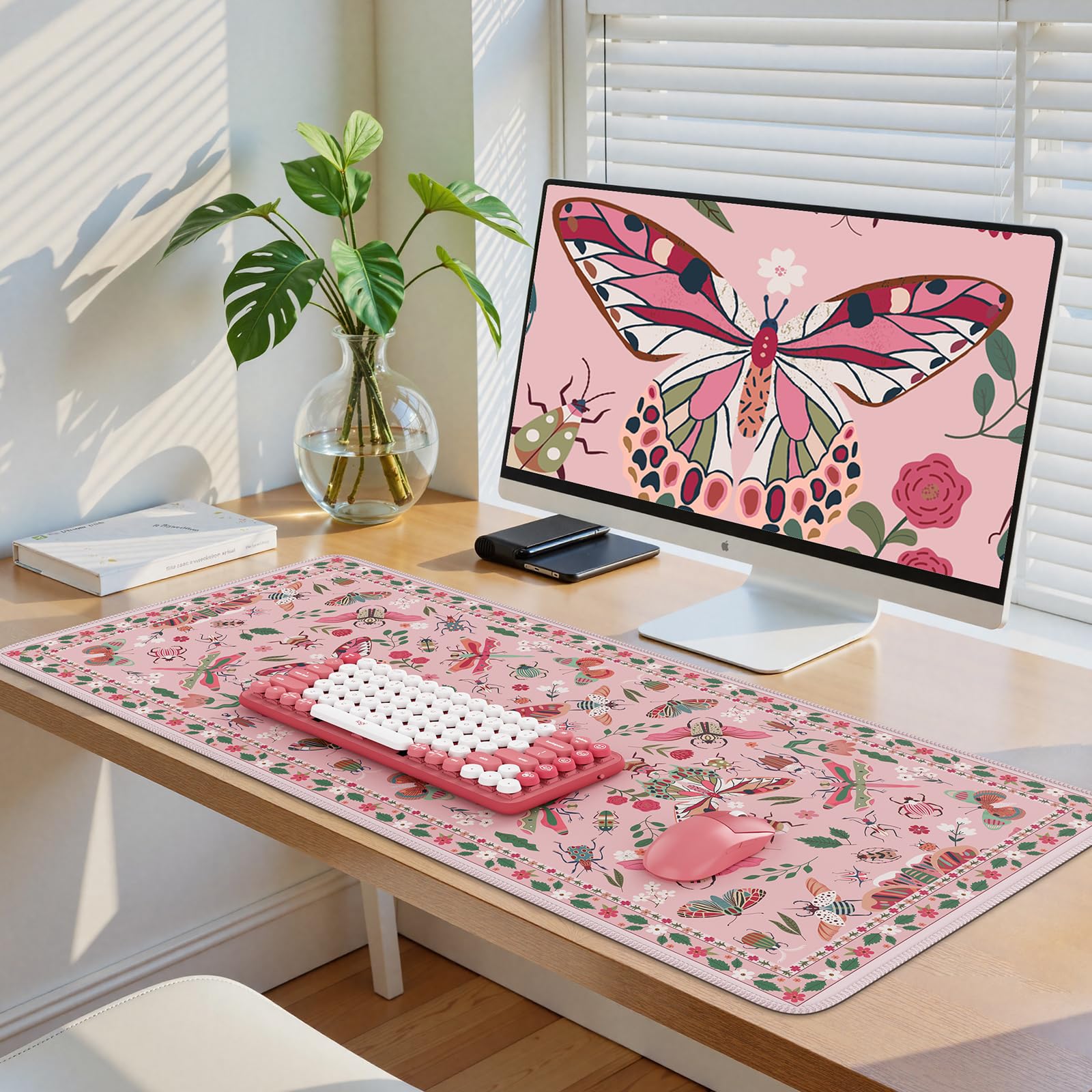iCasso Pink Desk Pad Mat,XXL Large Mouse Pad,Desk Matt for Desktop