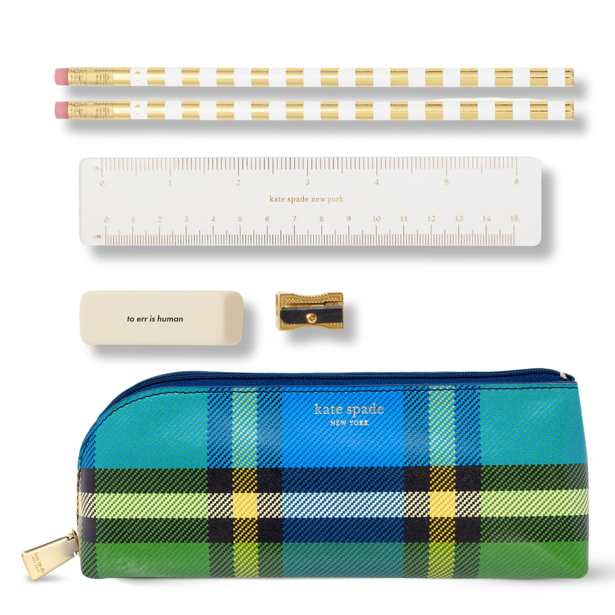 kate spade new york Pen and Pencil Case with Office Supplies, Zip Pouch Includes 2 Pencils