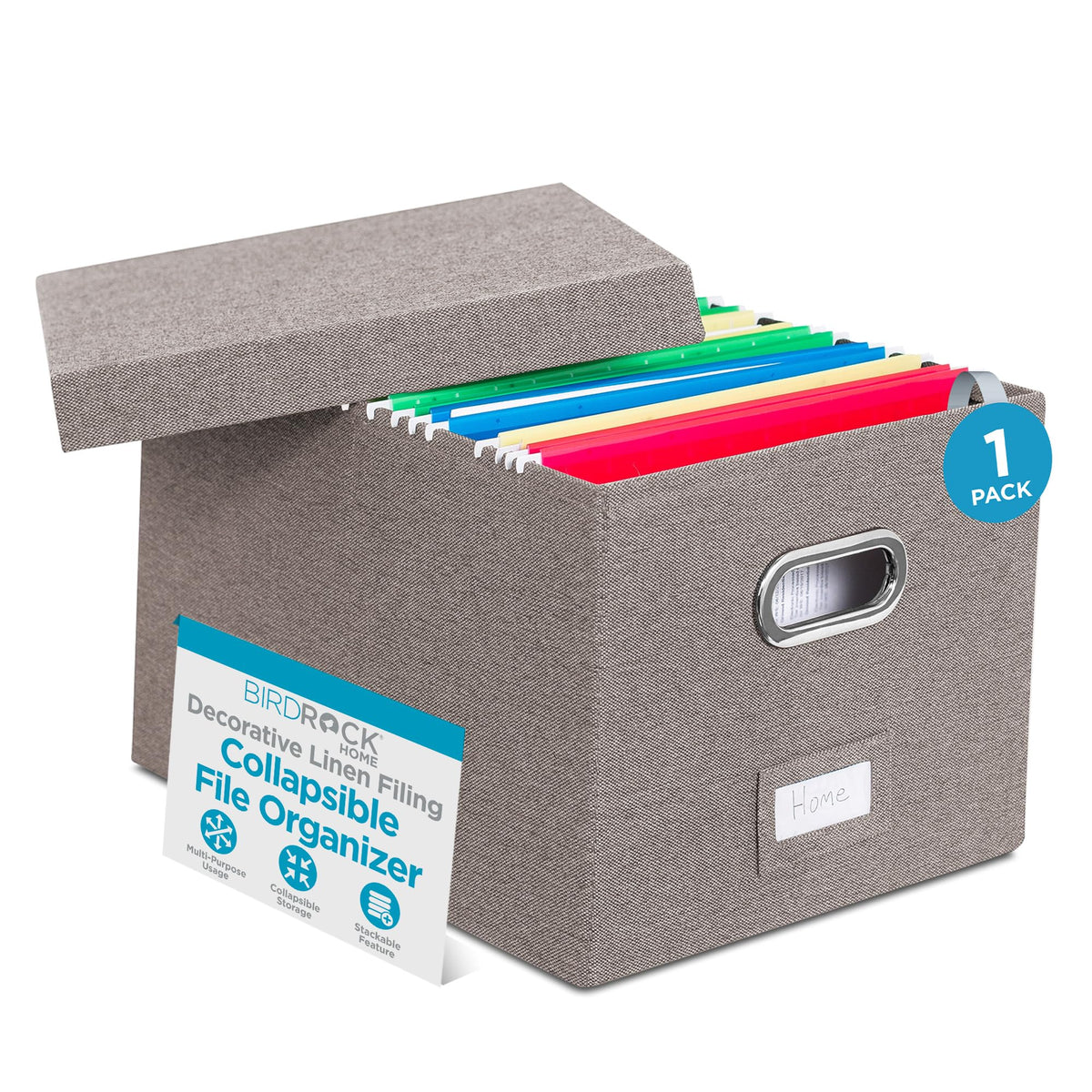 Internet's Best Collapsible File Box Storage Organizer with Lid - Decorative Linen Filing & Storage