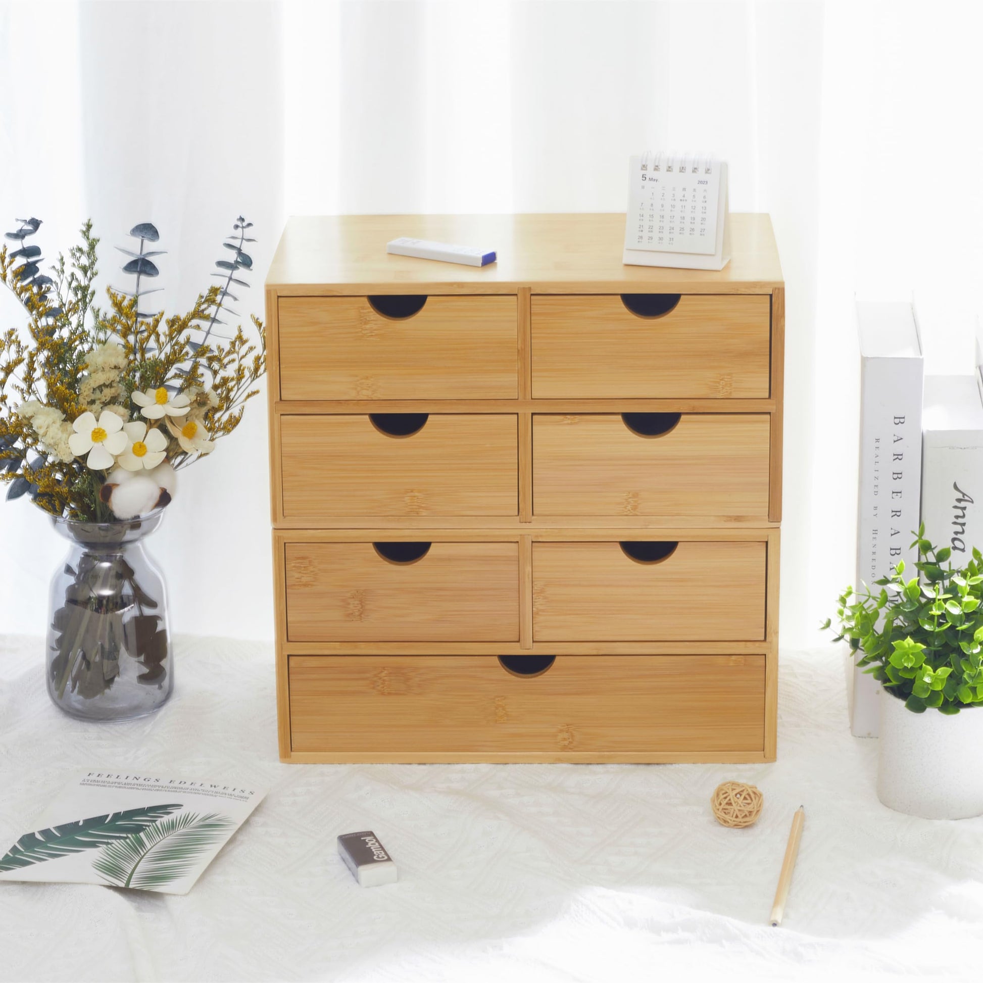 Charmewooden Bamboo Desk Organizer with 3 Drawers, Countertop Organizer with Drawers Makeup Storage