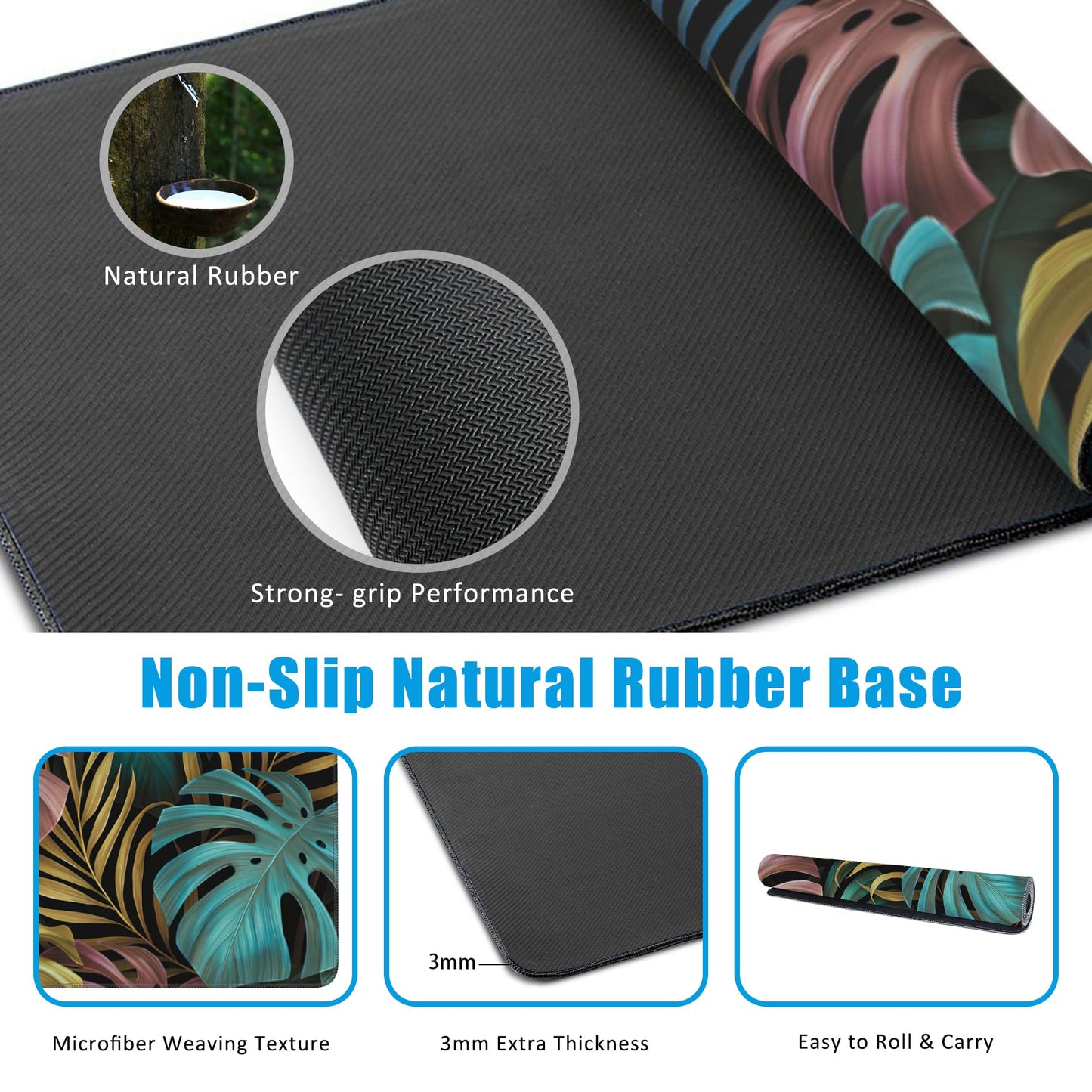 EOBKLAX Colorful Tropical Palm Leaves Large Gaming Mouse Pad,Waterproof Desk Mat for