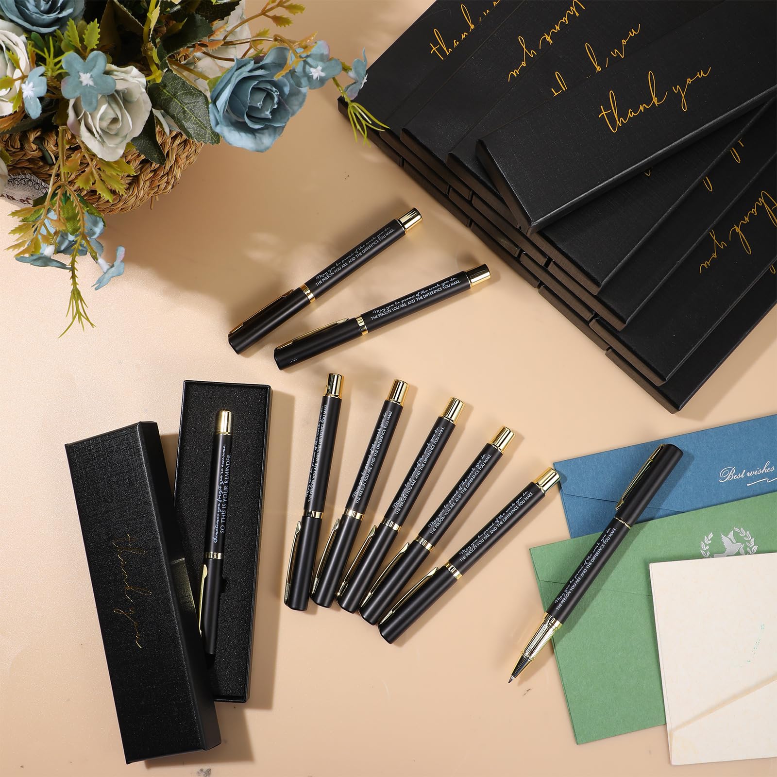 PerKoop 30 Sets Thank You Gift Inspirational Pen with Box, Black, Classic