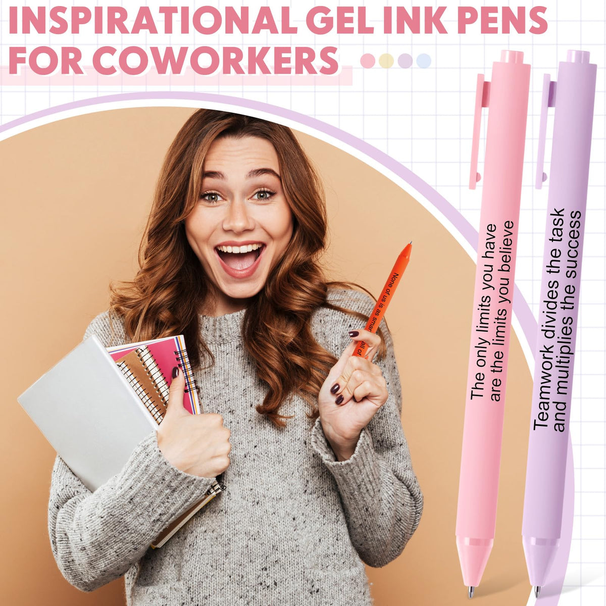 Crtiin 50 Pcs Inspirational Pens Bulk Delicate Colors, Team Motivation