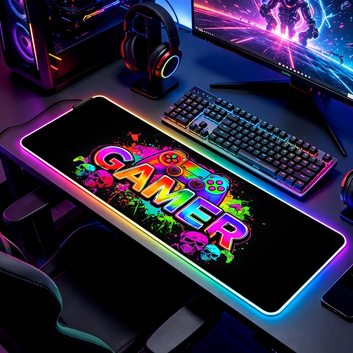 JIANG100 RGB Black Gaming Desk Mat, XL Mouse Pad for Gamer