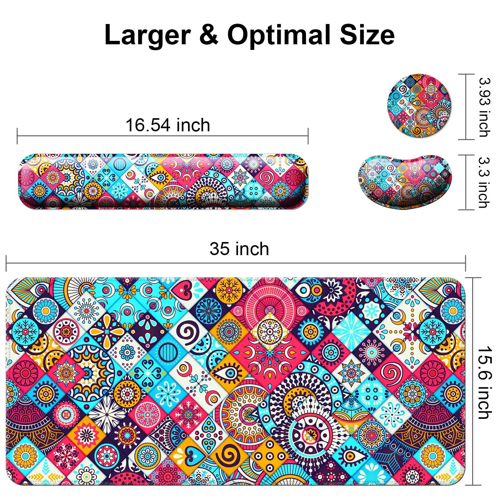 4 in 1 Mouse Pad and Keyboard Wrist Rest,Large Desk Mat,Coaster Set-Mandala