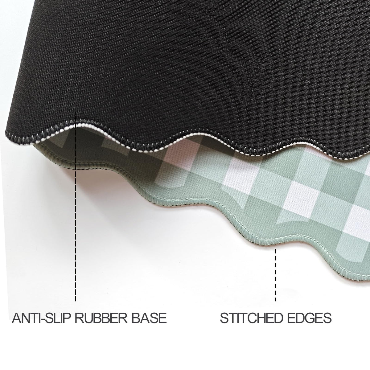 Scalloped‌ Sage Green Checkered Desk Mat Cute Pastel Large Gaming Mouse Pad Gingham Kawaii