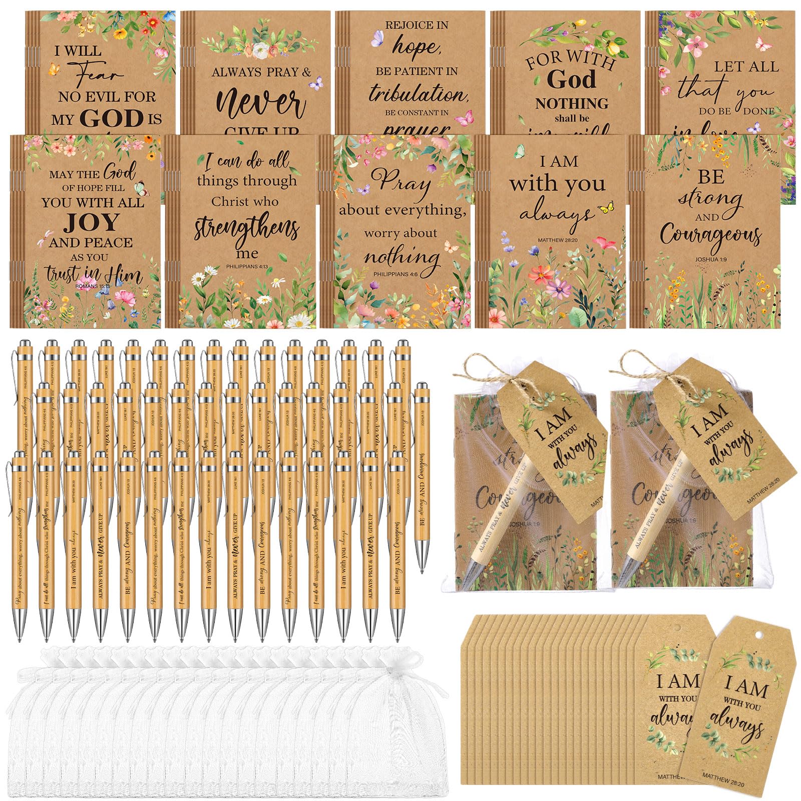 Qeeenar 200 Pcs Christian Gift Bulk Set Bible Verse, Retro Color, Floral