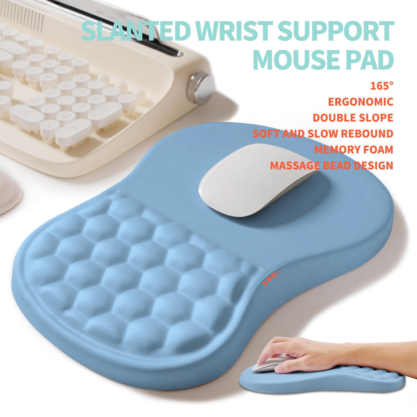 KUOSGM 2-in-1 Ergonomic Set, Wave Rise Keyboard Wrist Rest and Massage Bulge Slope Mouse Pad Wrist