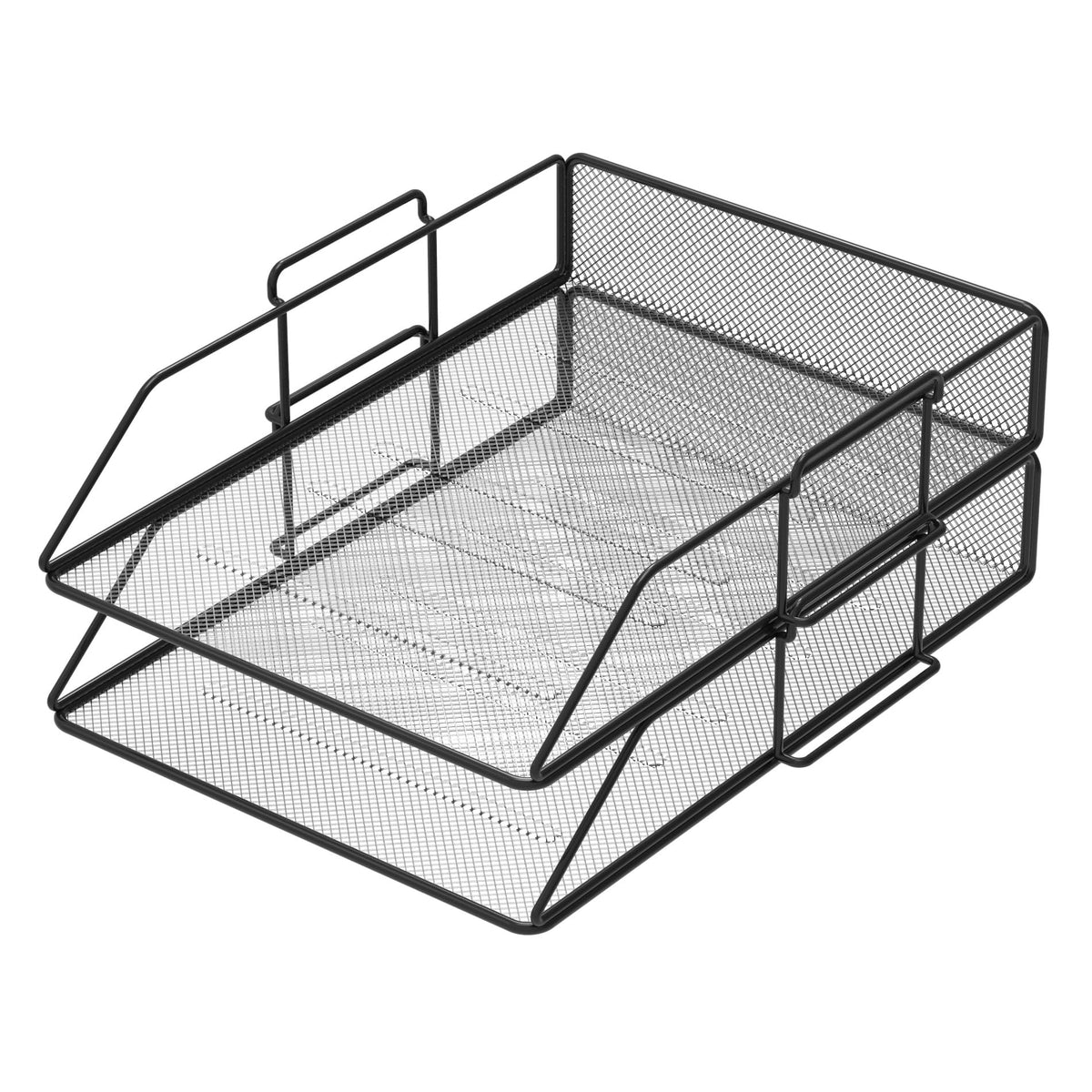 Pack of 2 Mesh Document Trays A4 Size Black. Stackable Trays, Desk Organizer, Desk Drawers, Office