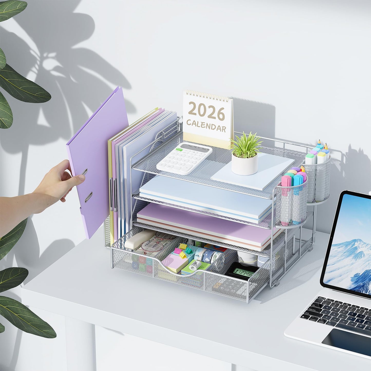 gianotter Desk Organizers and Accessories with File Holder, 4-Tier Desk Accessories & Workspace