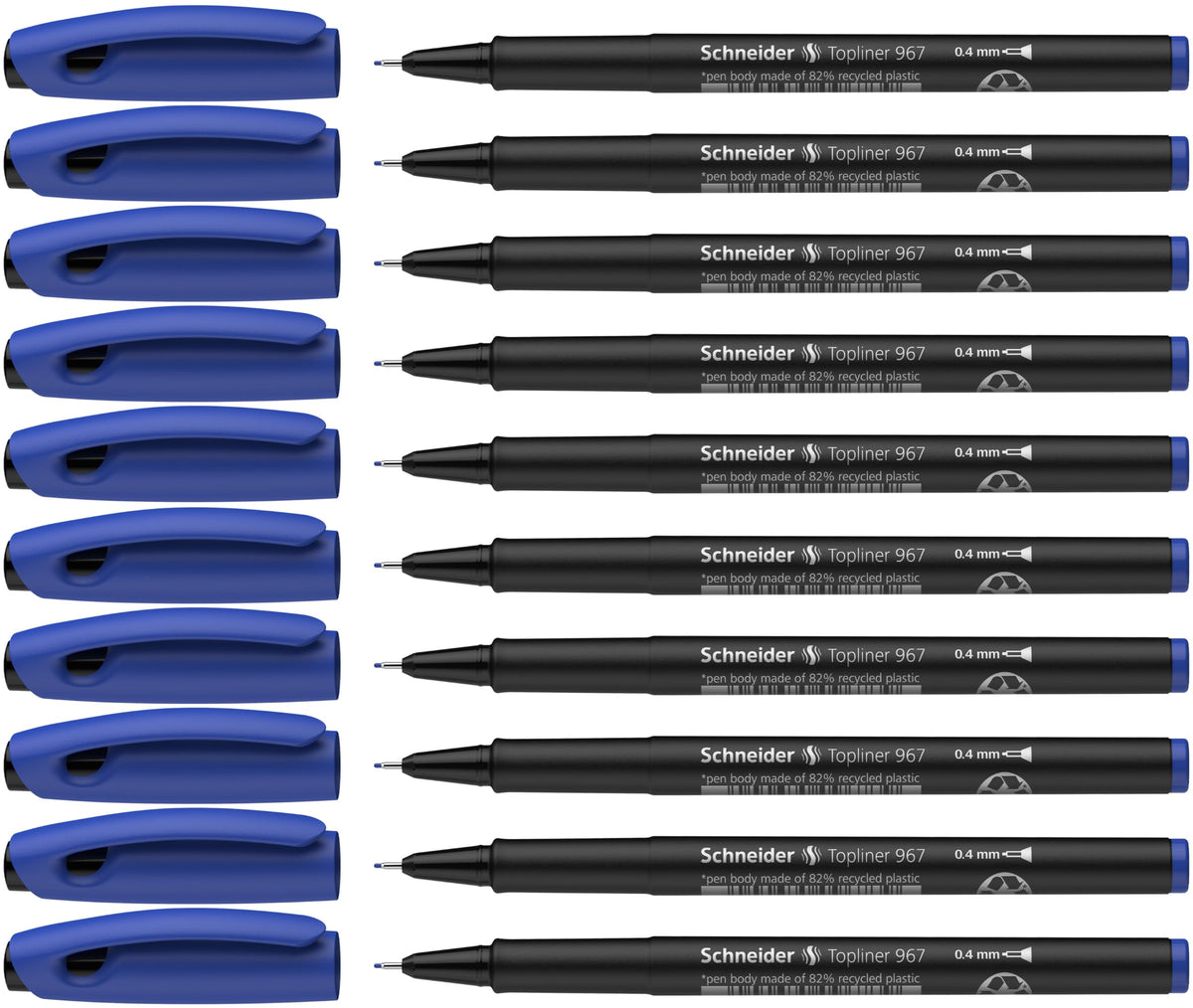 Schneider Topliner 967 Fineliner Pen - Blue (Pack of 10)