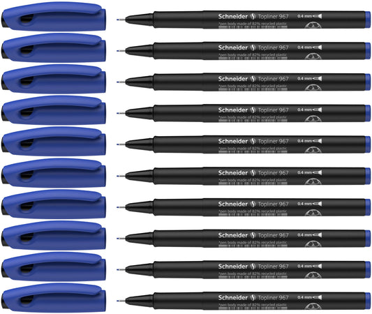 Schneider Topliner 967 Fineliner Pen - Blue (Pack of 10)