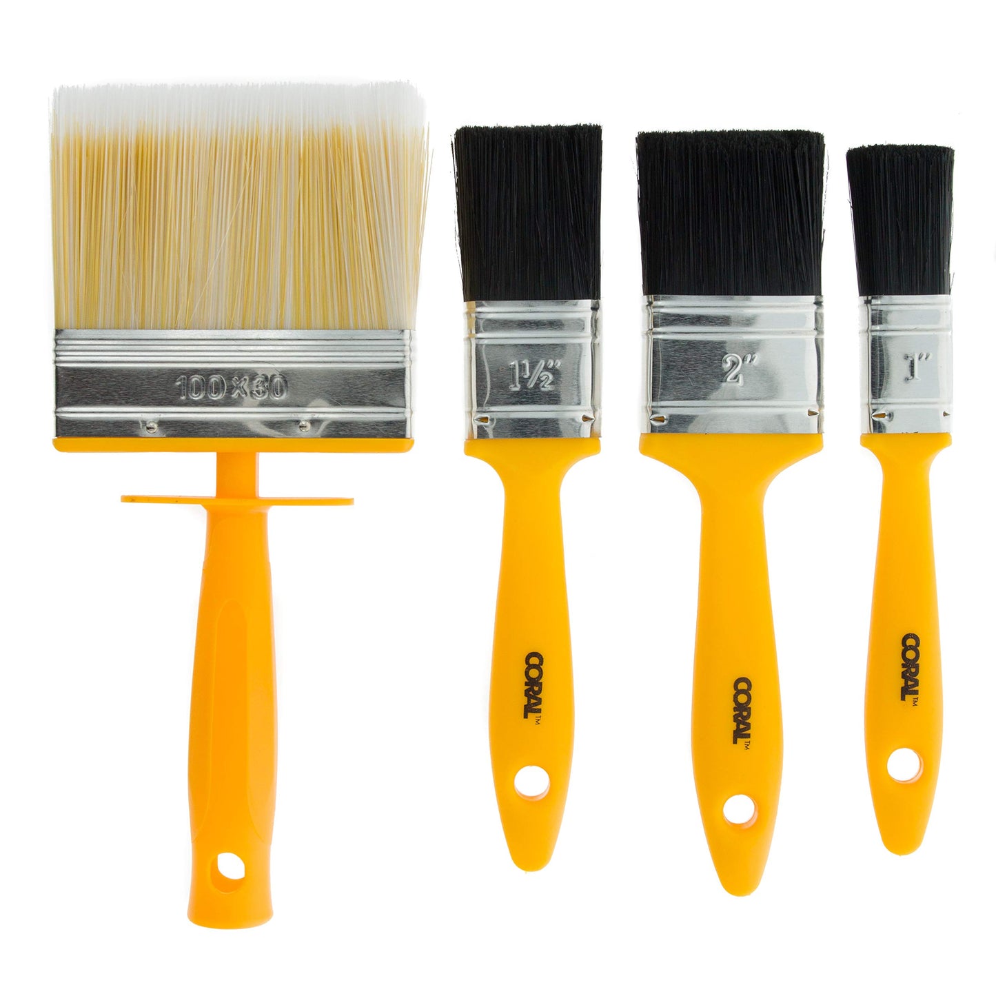 Coral 31310 Essentials Paint Brushes with a Block Brush and Flat Paintbrushes 4 piece pack set