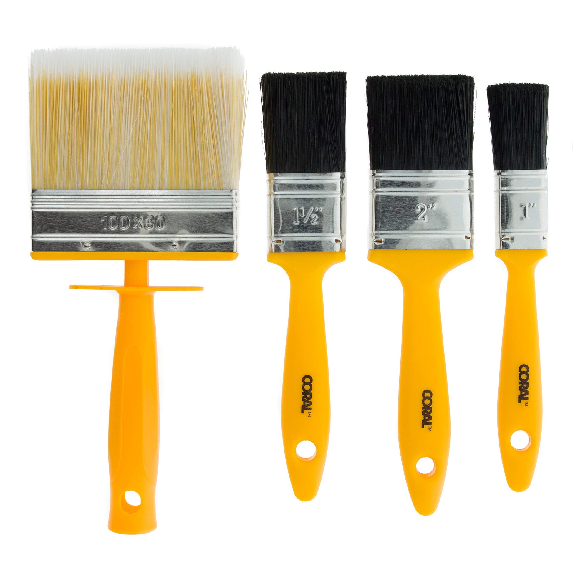 Coral 31310 Essentials Paint Brushes with a Block Brush and Flat Paintbrushes 4 piece pack set