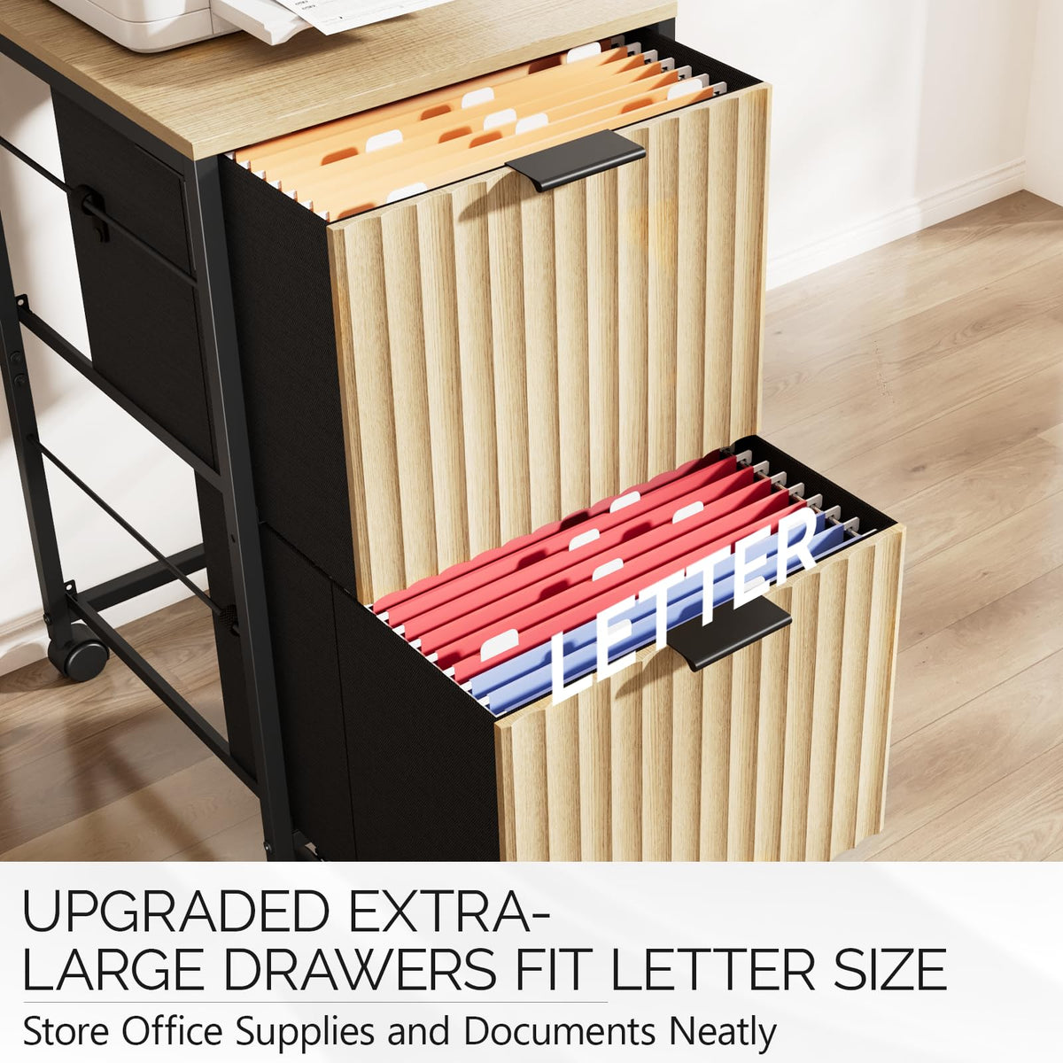 Bonnlo 2 Drawer Mobile File Cabinet, Rolling Fluted Filing Cabinet Under Desk File Cabinet with