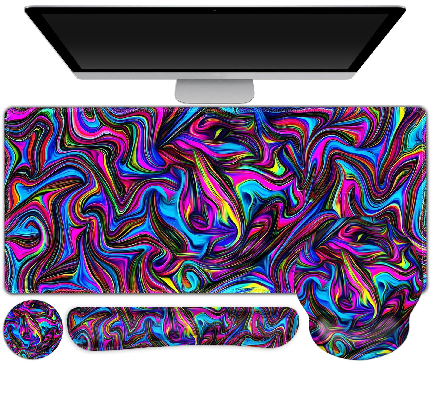 Gaming Mouse Pad, Large Desk Mat, Cute Desk Pad Protector, 4in1 XXL Mousepad + Keyboard Wrist
