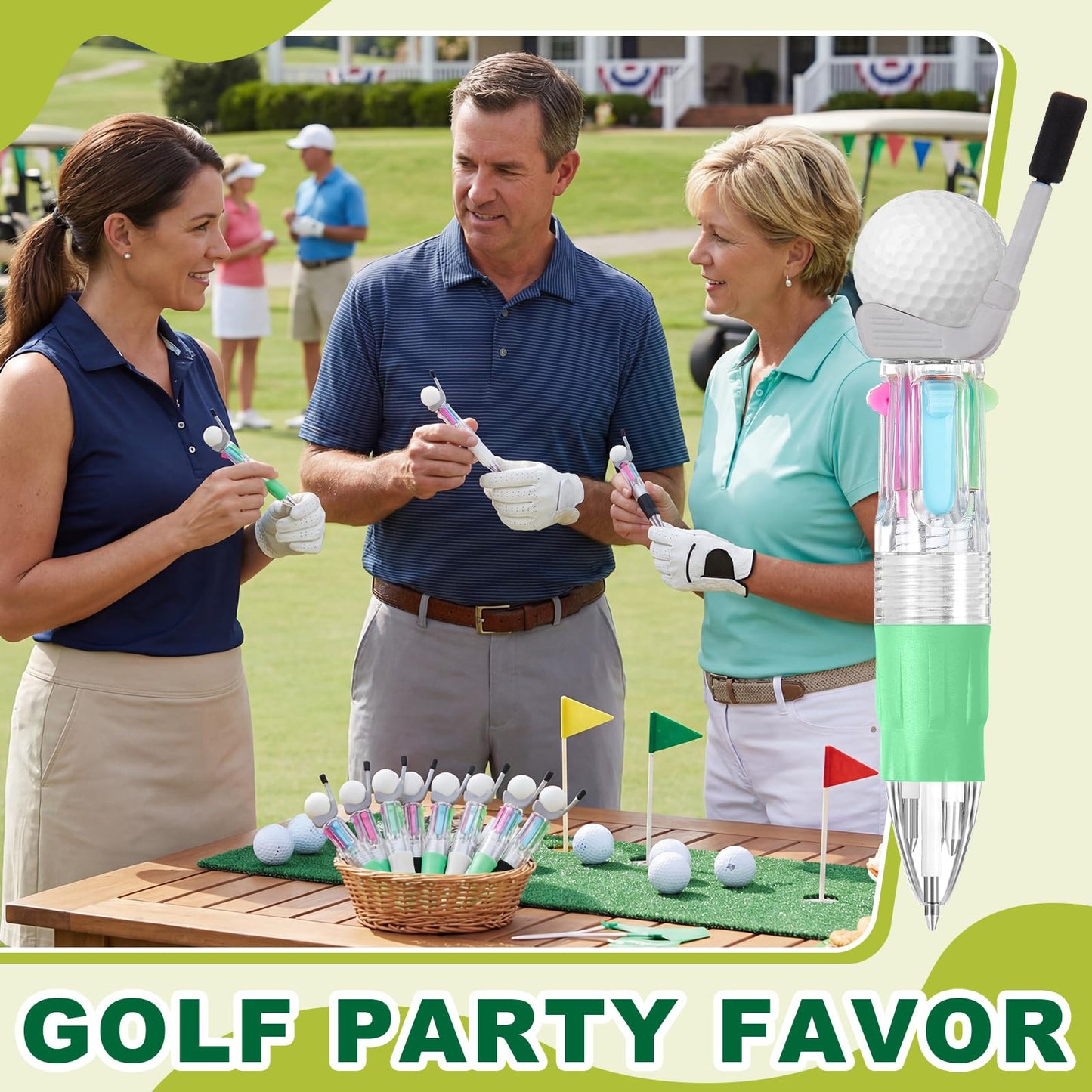 Kosiz 24 Pack Golf Party Favors Multicolor 4 in 1 0.5mm Ballpoint Pen