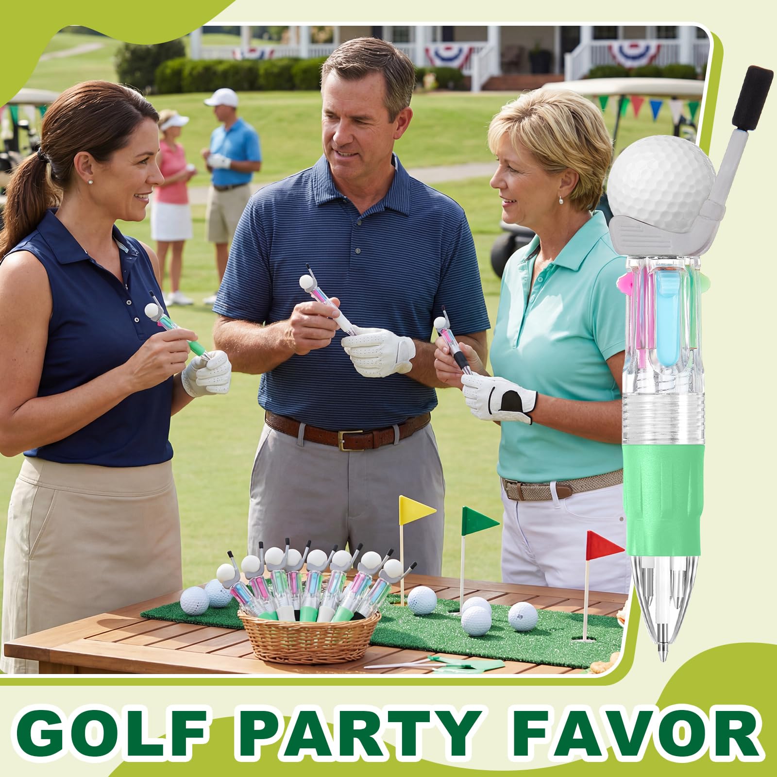 Kosiz 24 Pack Golf Party Favors Multicolor 4 in 1 0.5mm Ballpoint Pen