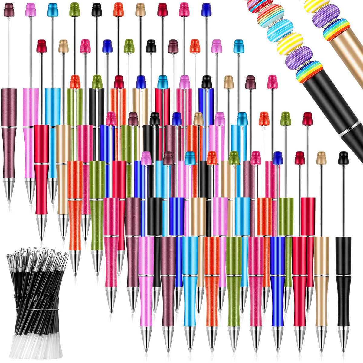 Crtiin 100 Pcs Beadable Pen School DIY Kit,Bright Color