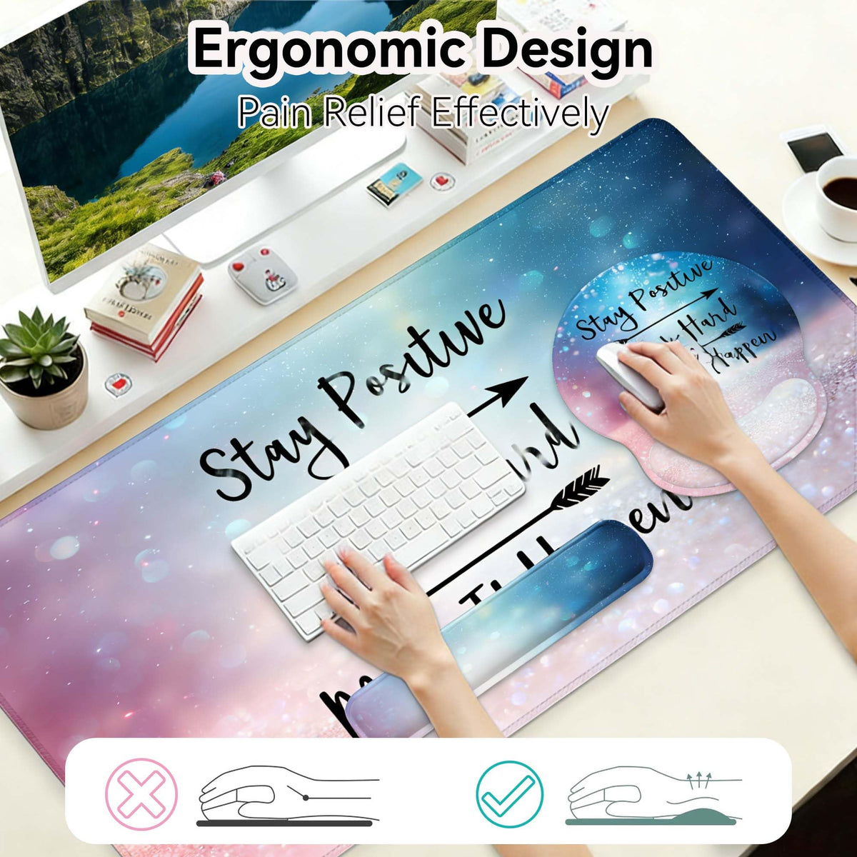 Desk Mat Set + Keyboard and Mouse Pad with Wrist Rest Support,4-in-1 Large Mousepad Computer Mats