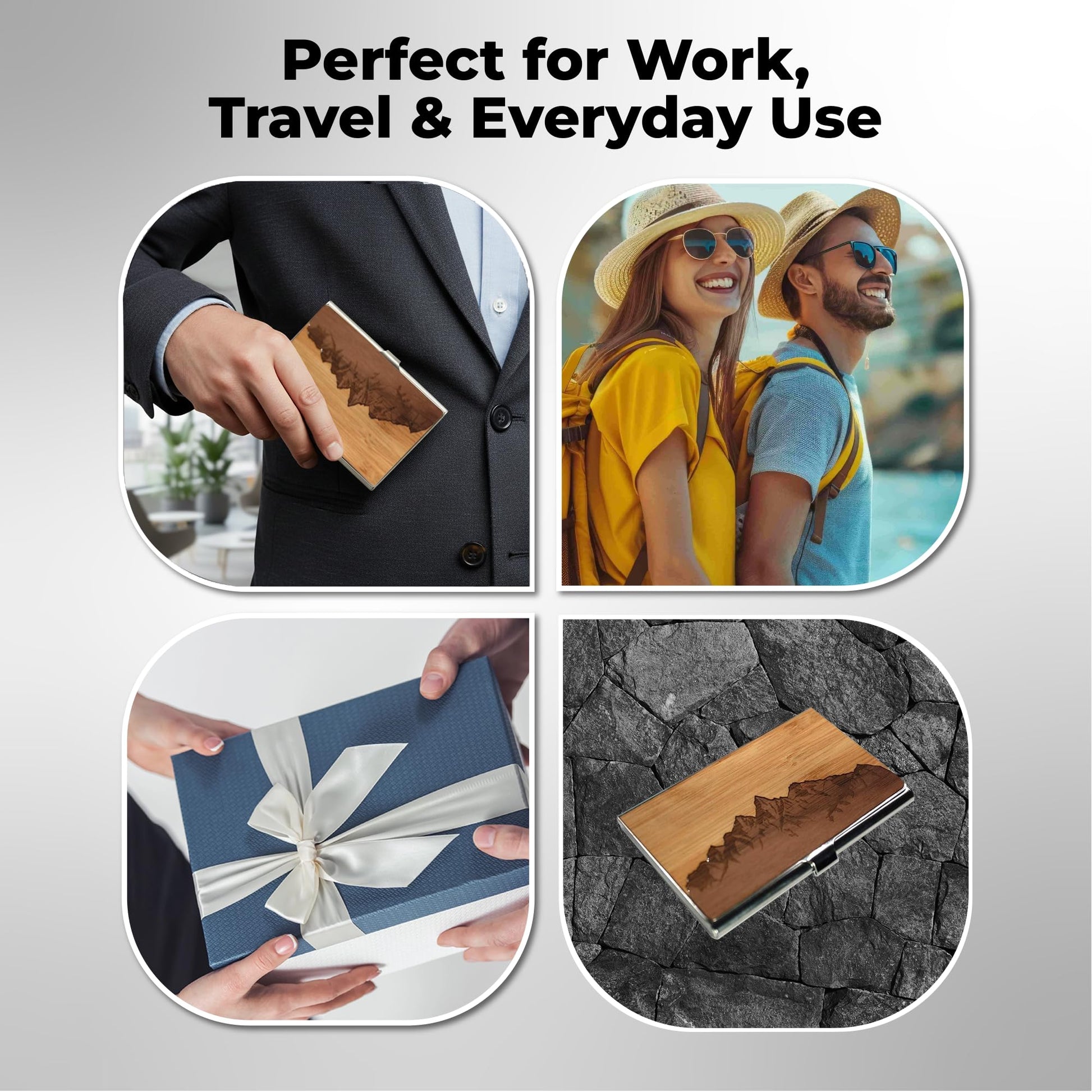 WUDN Handcrafted Wooden Business Card Holder Wallet For Men and Women | Holds Up to 20-25 B-Cards